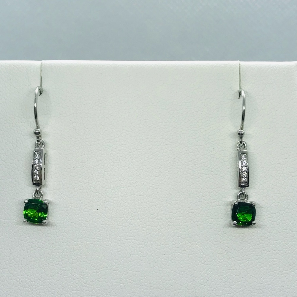 KIT HEATH Silver Round Green Stones & Cubic Zirconia Dangle Earrings